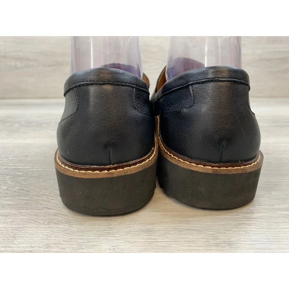 Aetrex Collette Black Leather Penny Loafers Lug Sole Orthotic Women's 9.5 Shoes